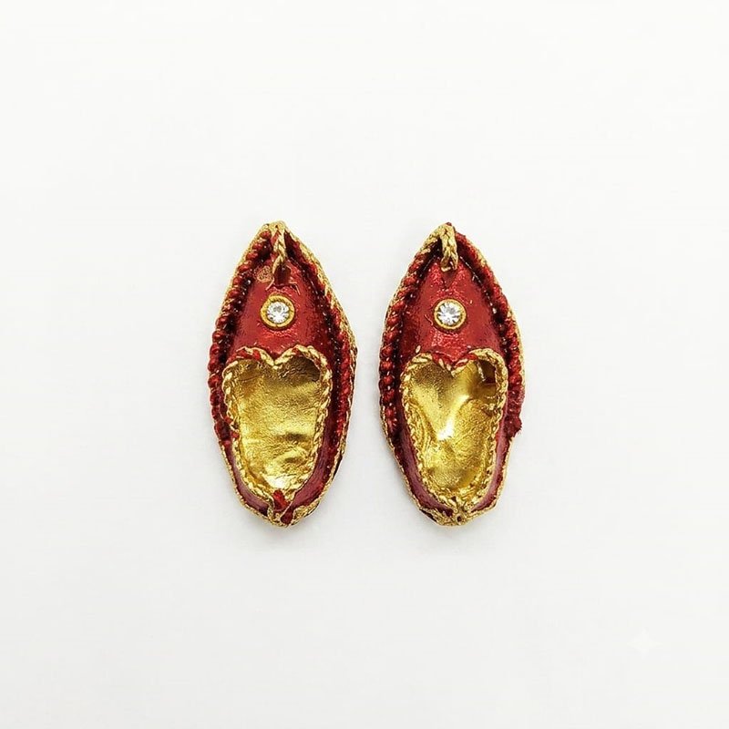 A Pair Of Golden Red Meenakari Krishna Charan A Pair Of Golden Red Meenakari Krishna Charan