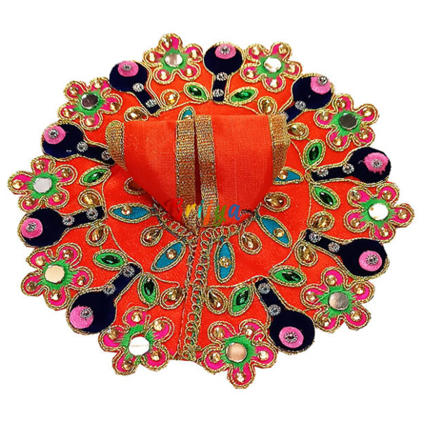 GD32-Orange Rich kalabattu Glass Work Dress For Laddu Gopal