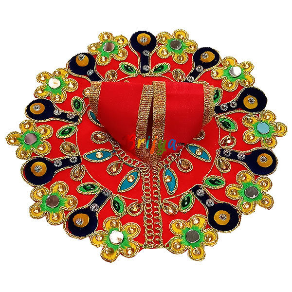 GD32-R Red Rich kalabattu Glass Work Dress For Laddu Gopal