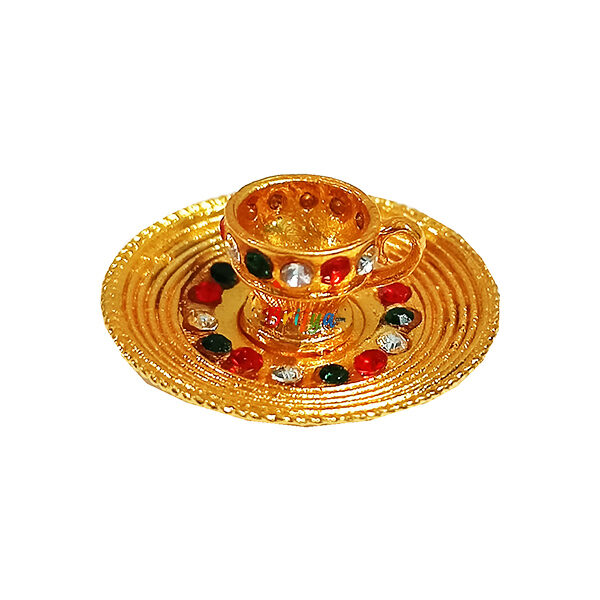 GT24-GM Golden Multi Stone Cup Plate Set Toy For Laddu Gopal Ji