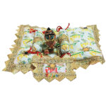 GA5-G Beautiful Radhe Radhe Print Green Soft Gadda Set For Laddu Gopal Ji