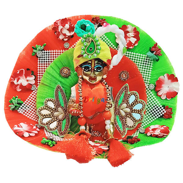 GDD11-Og Designer Beautiful Orange Green Glass Work Poshak For Gopal Ji