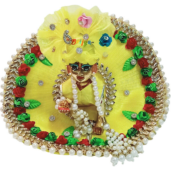 GDD14-Y Designer Elegant Heavy Parl Multi Flower Yellow Dress For Laddu Gopal Ji