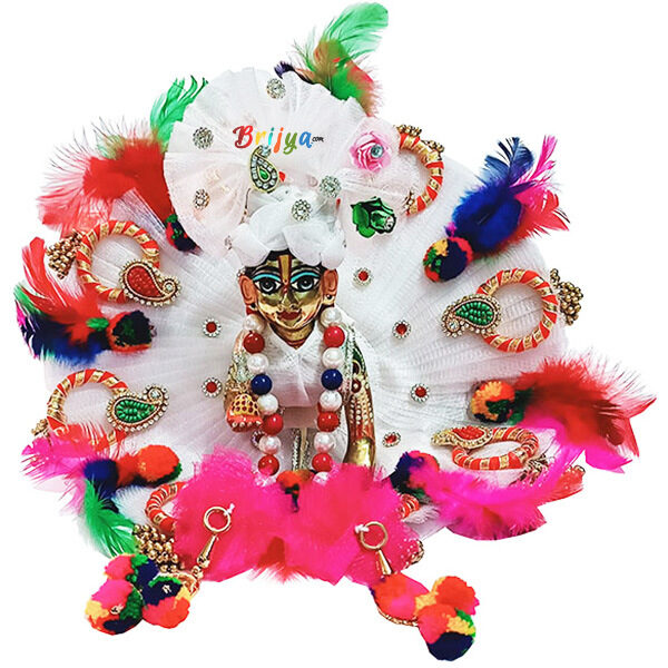 GDD2-R Janmashtami Special White Colorful Poshak For Laddu Gopal Ji