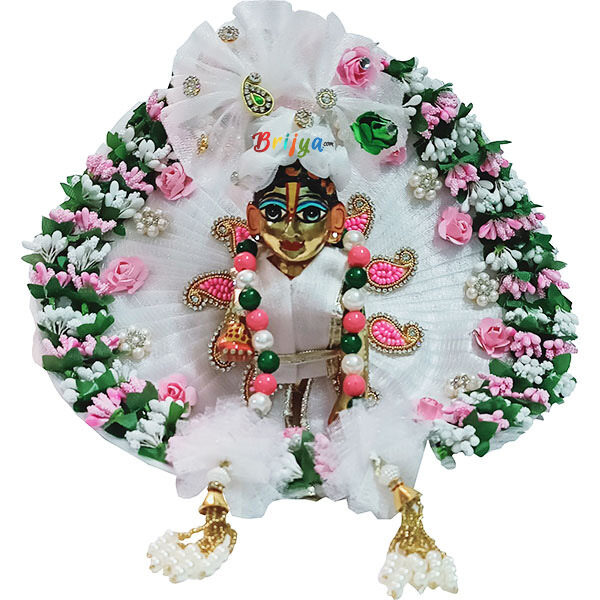 GDD6-W Designer White Beads Flower Fancy Poshak For Laddu Gopal Ji