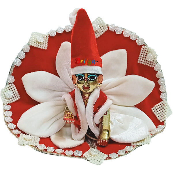 GDD8-Rw Designer Red White Stone leaf Santa Claus Dress For Gopal Ji