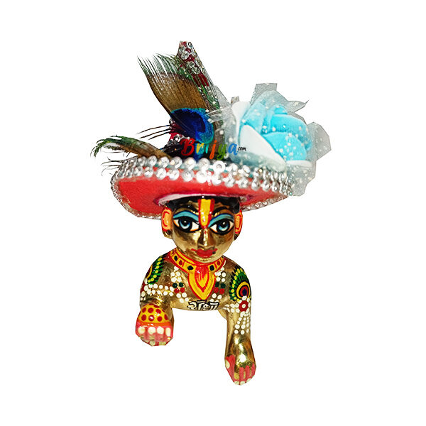 GP14-SB Skyblue Flower Janmashtami Birthday Hat For Laddu Gopal Ji