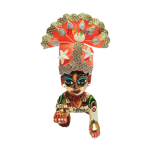 GP6-O Golden Lace beads Orange Ladoo Gopal Pugree
