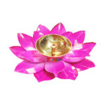 Magenta Lotus Flower Brass Jyot Diya for Mandir