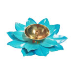 PI30-SB SkyBlue Lotus Flower Brass Jyot Diya for Mandir