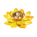 Yellow Lotus Flower Brass Diya for Mandir