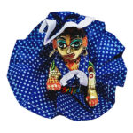 Blue White Dotprint Gown With Cap For Bal Gopal Ji