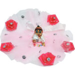 Beautiful Magenta Flower Stone Net Gown For Laddu Gopal Ji