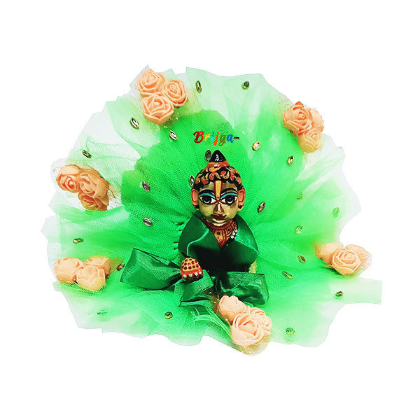 FD3-Pg Parrot Green Net Gown For Laddu Gopal Ji