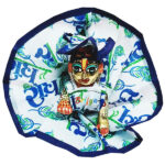 Blue White Radhe Radhe Print Gown With Cap For Bal Gopal Ji