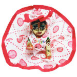 Pink White Printed Gown With Cap For Bal Gopal Ji