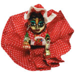 Red White Dotprint Gown With Cap For Bal Gopal Ji