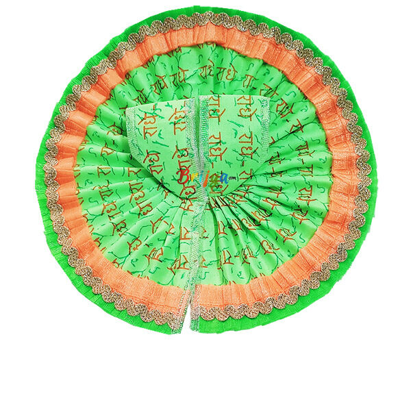 GD51-Pg Radhe Radhe Parrot Green Printed Cotton Dress For Laddu Gopal Ji