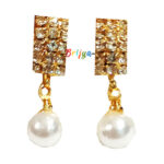 A Pair of White Stone Pearl Ear Rings For Kanha Ji