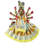 Self Yellow Lehriya Desgine Lace Work Durga ji Lehnga Patka Set