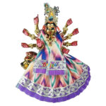 Self Purple Lehriya Desgine Lace Work Durga ji Lehnga Patka Set