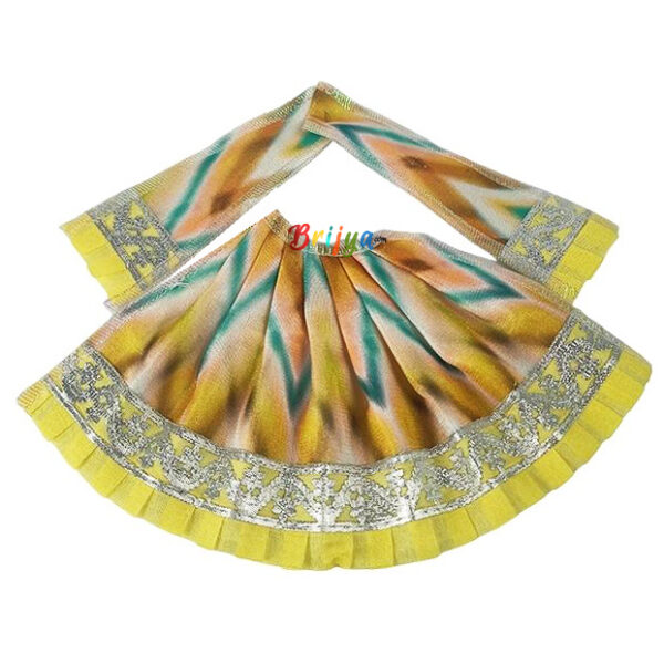 Self Yellow Lehriya Desgine Lace Work Durga ji Lehnga Patka Set