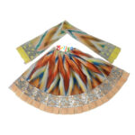 Self Peach Lehriya Desgine Lace Work Durga ji Lehnga Patka Set