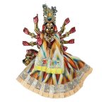 Self Peach Lehriya Desgine Lace Work Durga ji Lehnga Patka Set