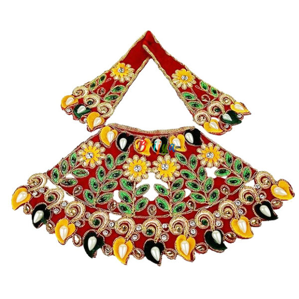 Heavy Kalabattu Pearl Work Red Lenhga Pakta Durga Ji Set