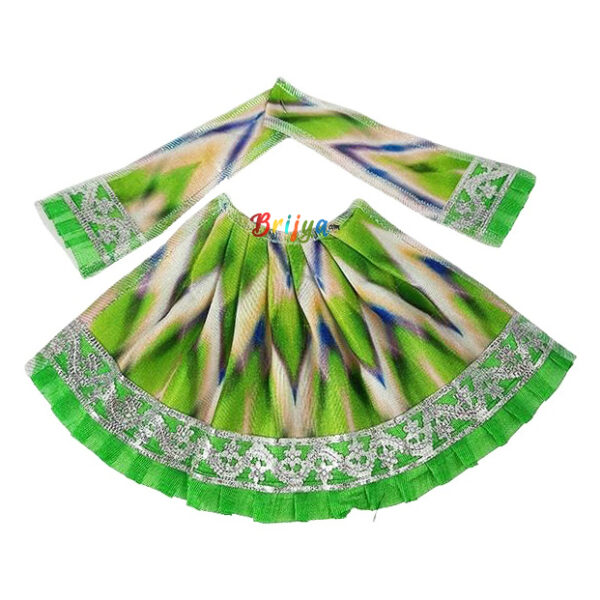 Self Green Lehriya Desgine Lace Work Durga ji Lehnga Patka Set