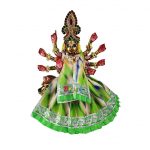 Self Green Lehriya Desgine Lace Work Durga ji Lehnga Patka Set