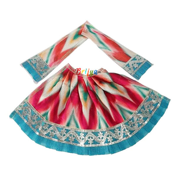 Self Skyblue Lehriya Desgine Lace Work Durga ji Lehnga Patka Set