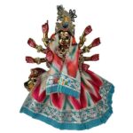 Self Skyblue Lehriya Desgine Lace Work Durga ji Lehnga Patka Set