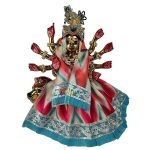 Self Skyblue Lehriya Desgine Lace Work Durga ji Lehnga Patka Set