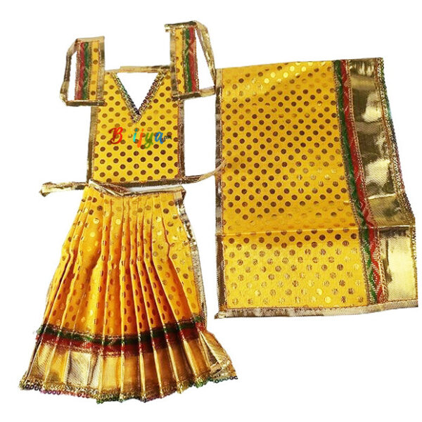 Yellow Dot Print Lehnga Choli Patka Set For Durga Ji