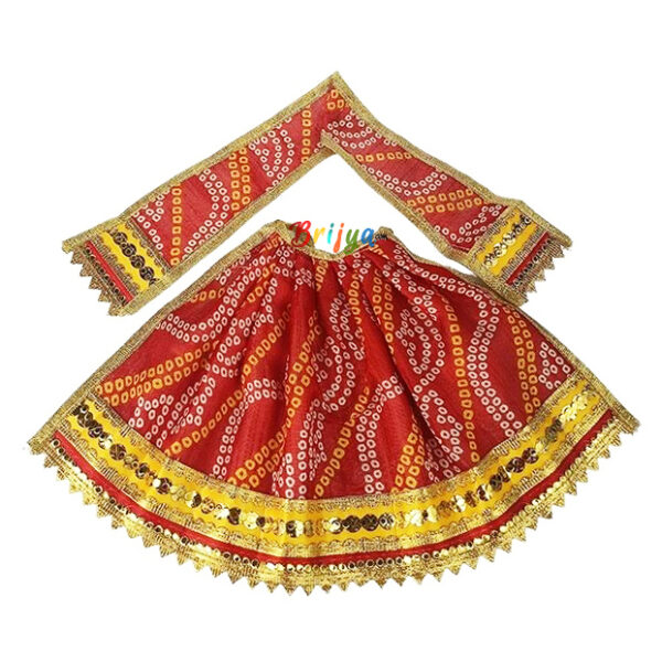 Red Lehariya Jaypuri Print Mata Durga Lehnga Patka Set