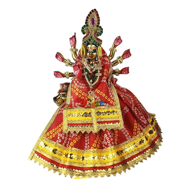 Red Lehariya Jaypuri Print Mata Durga Lehnga Patka Set
