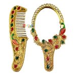 Golden Antique Kundan Work Comb & Mirror ( Height 3 Inch )