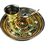 A Set of 4 Piece Meenakari Pooja Bhog Thali Set