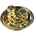 A Set of 4 Piece Meenakari Pooja Bhog Thali Set
