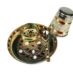 A Set of 4 Piece Small Meenakari Pooja Bhog Thali (4 Inch )