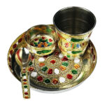 A Set of 4 Piece Small Meenakari Pooja Bhog Thali (4 Inch )