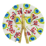 Green White Radhe Radhe Print Velvet Poshak For Gopal Ji