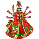 Orange Shaneel Lace Work Durga Mata Lehnga Patka Set