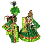 Green Jaipuri Frill Lace Radha Krishna Cotton Dress