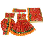Orange Jaipuri Frill Lace Radha Krishna Cotton Dress