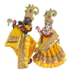 Heavy Lace Yellow Velvet Poshak For Radha Krishna Ji