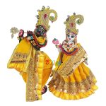 Heavy Lace Yellow Velvet Poshak For Radha Krishna Ji