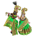 Heavy Lace Parrot Green Velvet Poshak For Radha Krishna Ji