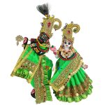 Heavy Lace Parrot Green Velvet Poshak For Radha Krishna Ji